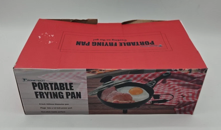 Zone Tech 12Volt Frying Pan With Glass Lid 7.5" Portable Non-Stick Travel Pot