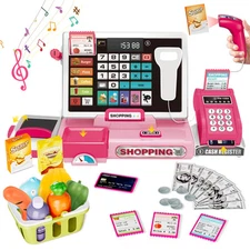 Cash Register Playset Toy for Kids, Real Calculator Register, Pretend Play wi...