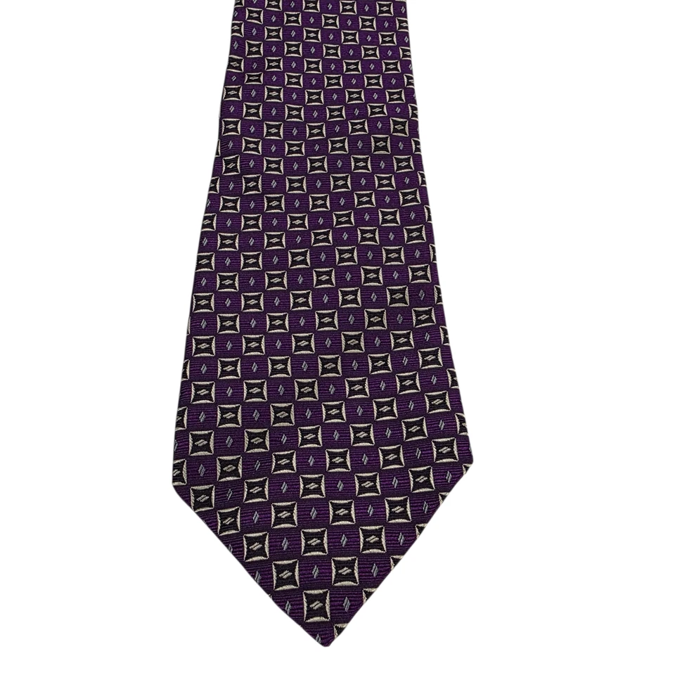 Corbata Birmania Bibas Para Hombres Lujo Púrpura Negra Plata 7 Pliegues Seda Bordada Foto 2 de 4