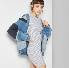 Women's Striped Short Sleeve Crewneck Knit Mini Dress - Wild Fable - J304