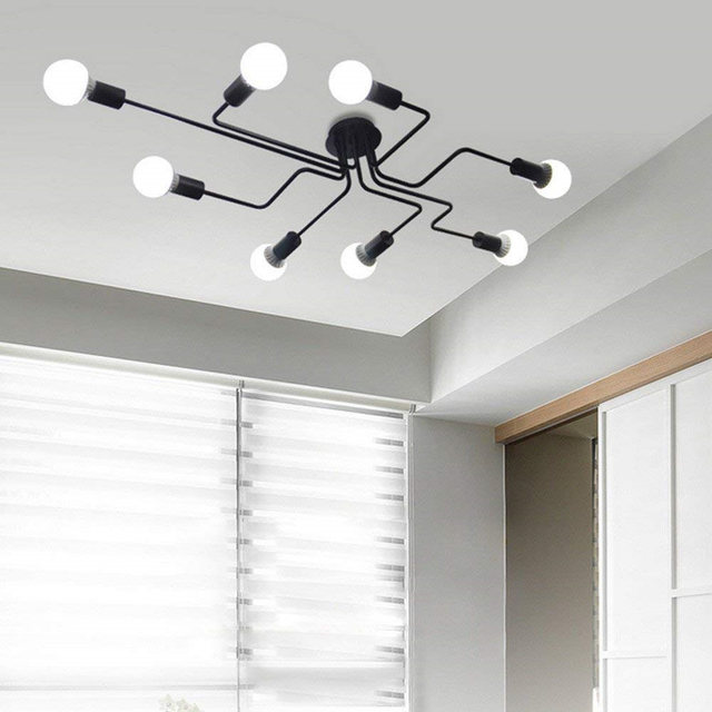 Industrial Edison 8 Lights Semi Flush Ceiling Light Vintage