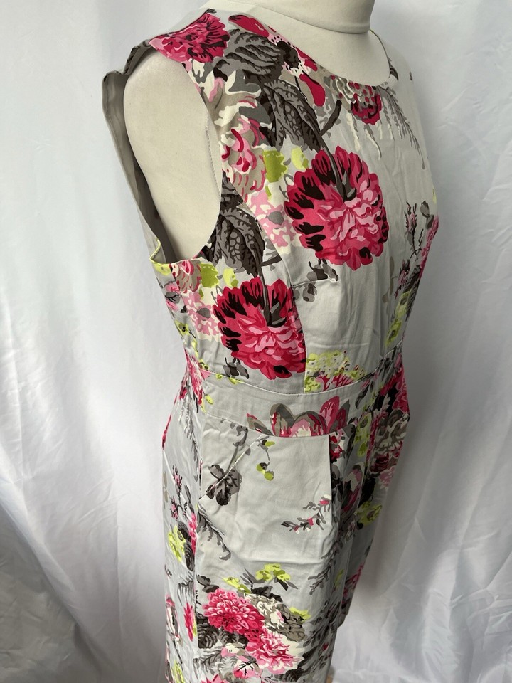 Joules Grey Floral Dress Size 16 Sleeveless Knee Length Cotton Women’s