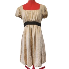 I.N. STUDIO Brown Metallic Black Waist Knee Length Party Dress Size 14