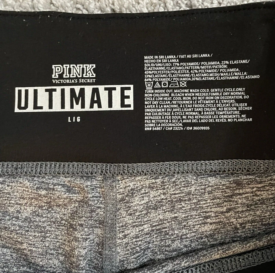Victoria's Secret PINK Ultimate Size L Gray Pink Black Mesh Panel Leggings (D1) - Image 4 of 4