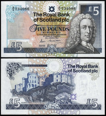 SCOTLAND ROYAL BANK PLC 5 POUNDS (P347a) 1987 PREFIX A/6 ...