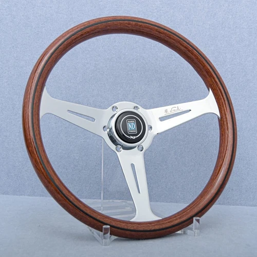 360mm NARDI Classic Mahogany Wood Steering Wheel with Silver Chrome Finish - Picture 3 of 6