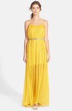 Halston Heritage Belted Maxi Dress Yellow Size 0