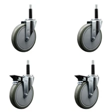 6 Inch Gray Poly Wheel Swivel 3/4 Inch Expanding Stem Caster Set 2 Brakes SCC