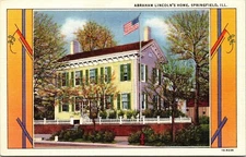 Abraham Lincolns Home Springfield Illinois Linen Ct Art Colortone Vtg Postcard