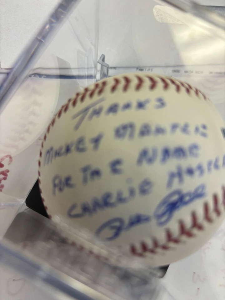 Pete Rose Auto Ball Inscription Thanks Mickey Mantle for the name Charlie Hustle - Image 2 of 4
