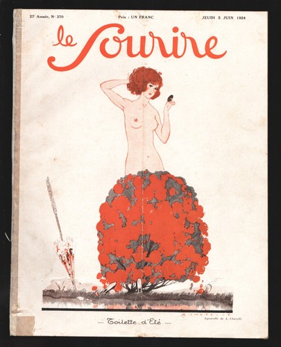 Sourire 6/1924-Spicy cover art by  Aquarelle de A. Chazette-Pulp fiction full...