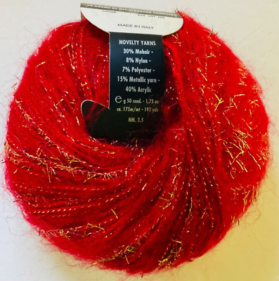 Feza New Aspen Mohair/Nylon/Metallic/Yarn Lot of 2 Vintage Red/Gold Metallic