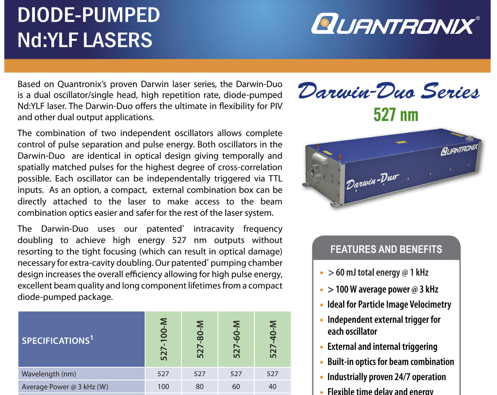 Quantronix 527 nm Darwin-Duo YLF Diode-Pumped Laser System *NEW*