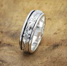 Solid 925 Sterling Silver Band & Spinner Handmade Jewelry Birthday Ring All Size