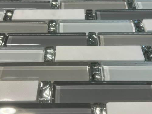 NY61 White/Gray Glass Marble Mosaic Tile Kitchen Bathroom Backsplash, 7 sheets - Picture 3 of 4