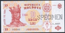 Moldova 10 Lei 1994 Specimen 