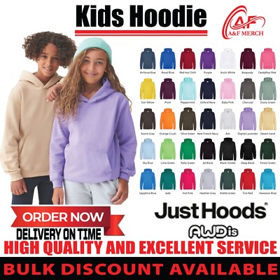 AWDis Just Hoods Kids Plain Hoodie Sweatshirt Pullover Unisex Casual JH01J