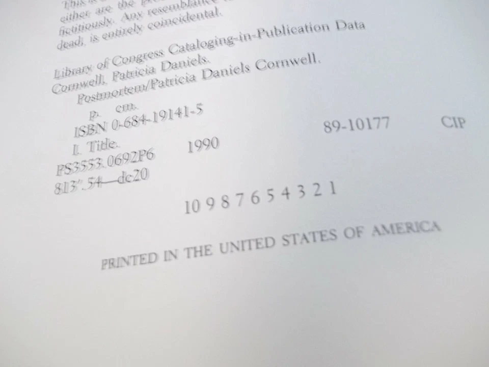 1990 POST-MORTEM ПАТРИЦИЯ CORNWELL ПОДЛИННЫЙ 1/1 VGC БЕСПЛАТНАЯ ДОСТАВКА! - Изображение 2 из 4