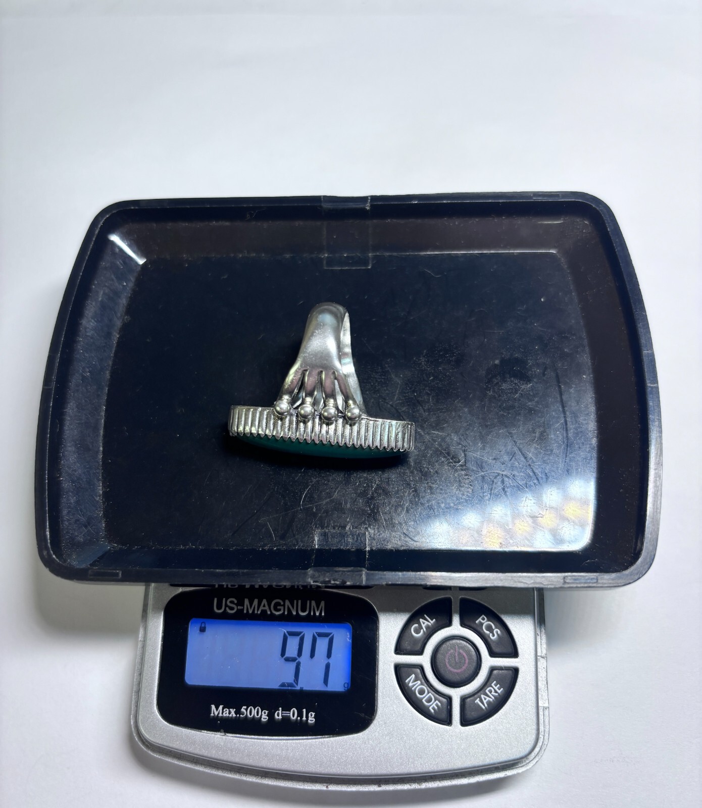 Sterling Silver Malachite Statement Ring 9.7g Sz … - image 6