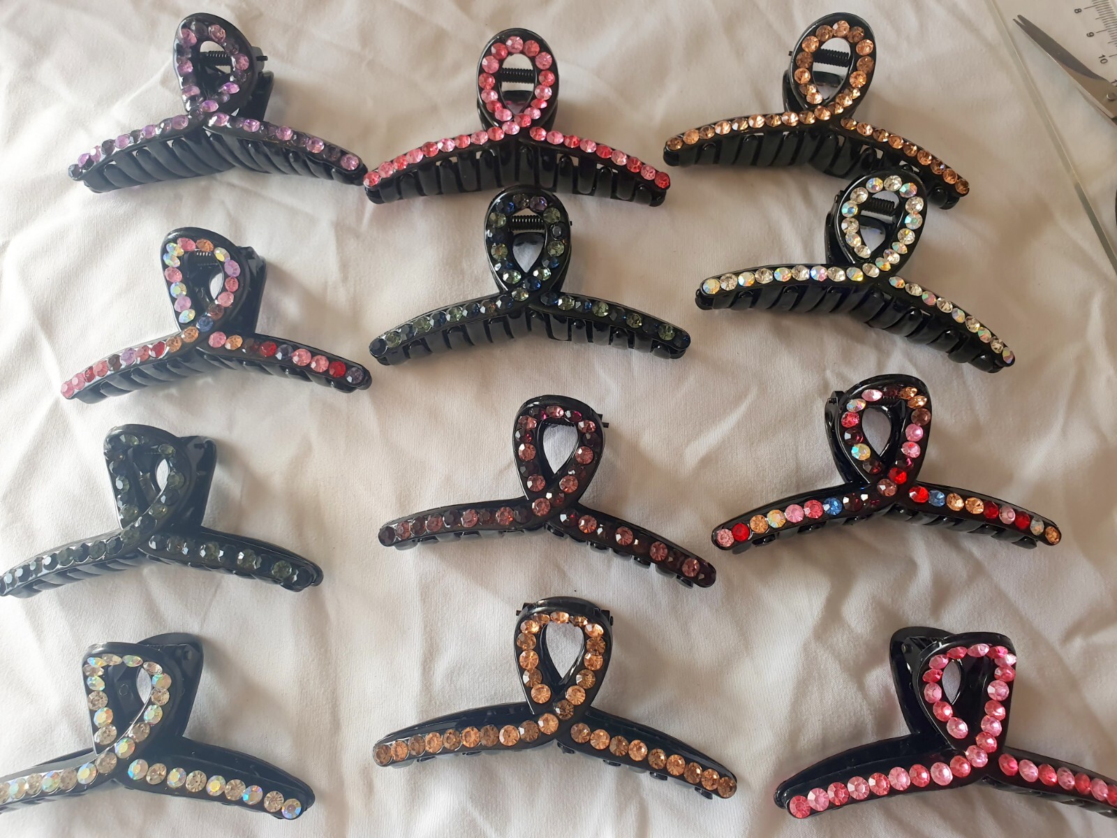 Joblot 24pcs mixed colour crystal rhinestone lady hairclips size 9cm new