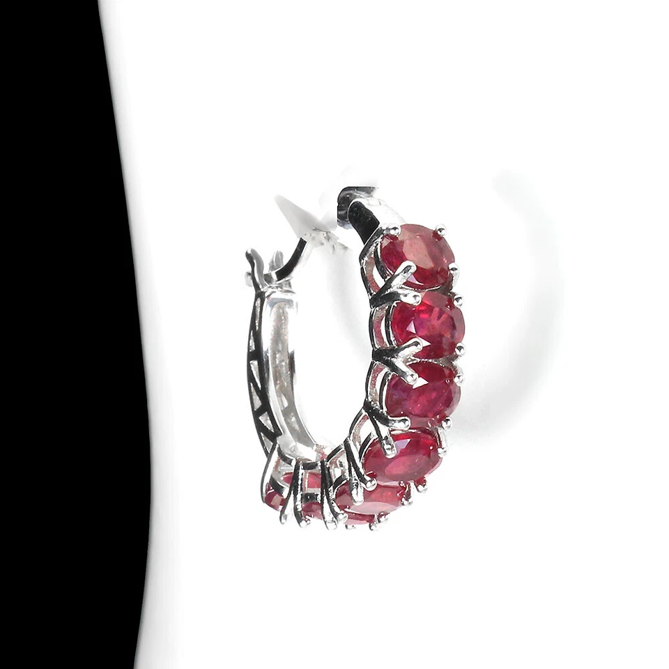 925 Sterling Silber Ohrringe Oval Rubin Natürlicher Edelstein Schmuck Geschenk - Bild 2 von 4