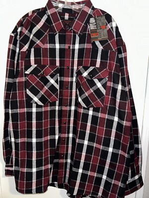 FiveBrother Deluxe Heavyweight Flannel Shirt Burgundy/Black Plaid  NWT  XL-Tall
