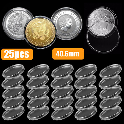 25pcs 40.6mm Coin Holder Capsules Clear Round Case for American Silver Eagle 1Oz