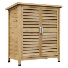 Outsunny Garden Storage Shed Solid Fir Wood Garage Organisation w/ Doors Natural