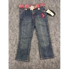 VTG Baby Phat Girls Jeans Size 4T Blue Denim Embellished Belt Pink Stitching NEW