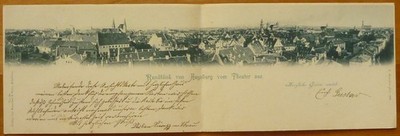 Double ticket greetings from Augsburg panoramic view from the theater from 1898