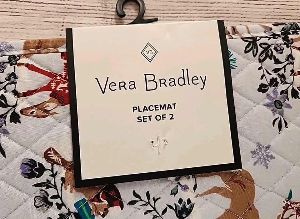 NWT VERA BRADLEY MERRY MISCHIEF SNOW DAY Woodland Animals 2 PC QUILTED PLACEMATS - Image 2 of 4