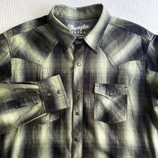Wrangler Retro Premium Western Plaid Pearl Snap Shirt Green Black Mens L Cowboy