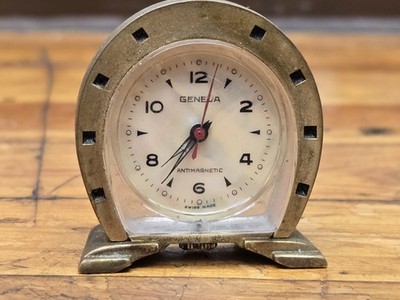 Vintage Geneva Horse Shoe Mini Clock Bernard Schaffel Mvmt Mother Of Pearl Face