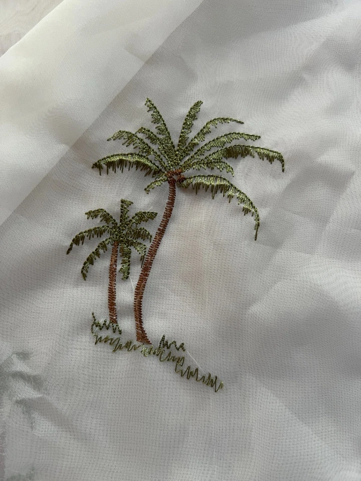 Palm Tree Shower Curtain Semi-Sheer Whit/Sage/Brown w. Matching Palm Rings - Image 3 of 4