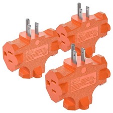 3 Way Plug Adapter 3 Outlet Splitter Grounded Wall Tap Heavy Duty Orange 3 Pack