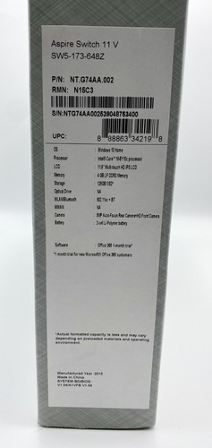 Acer Aspire Switch 11.6" Intel M 5Y10c 4GB RAM 128GB SSD Win 10 (NT.G74AA.002) - Picture 8 of 8