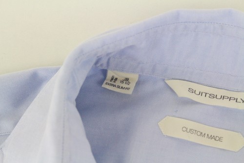 SUITSUPPLY Men's Shirt 39/15.5 Extra Slim Blue Cotton Twill Button Up slim - Picture 5 of 8