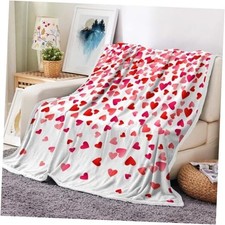 Valentine Throw Blanket, Hearts Throw Blanket Flannel Couch 50"X60" Red