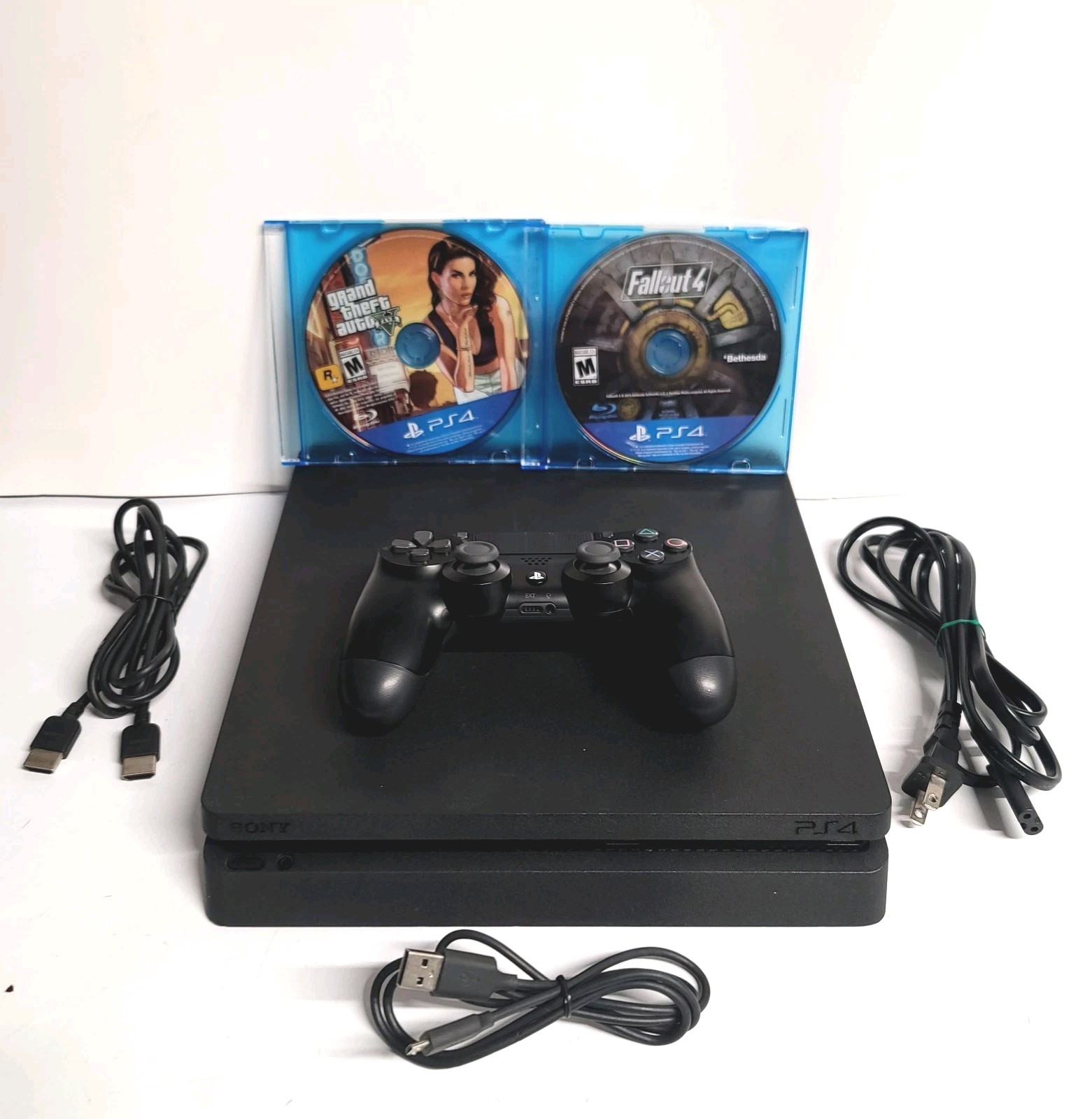 Sony PS4 PlayStation 4 Slim 1TB Console Bundle +Wireless Controller +Cords +Game