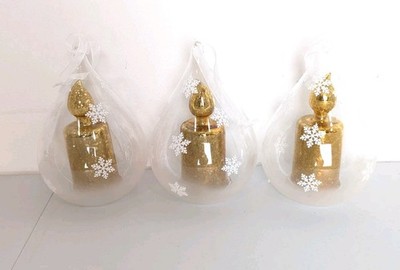 Set of 3 Lit Candle in Glass Drop Ornaments Valerie Parr Hill Gold