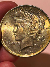 1922 Uncirculated Peace Silver Dollar $1 Copper/Auburn Obverse Toner!