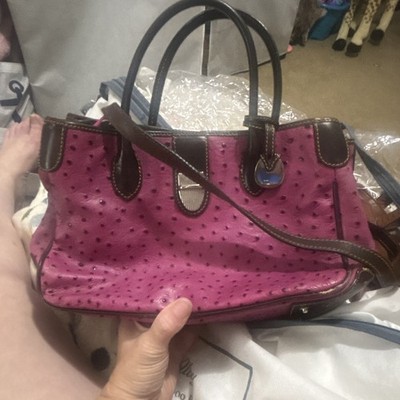 Dooney & Bourke Pink/Brown Ostrich Embossed Satchel Handle Bag