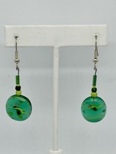 Exquisite Handcrafted Sea Green Glass Earrings, 2.25  Drop