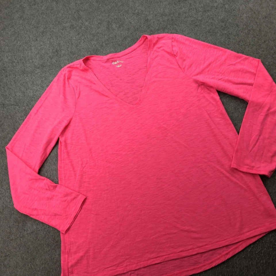 Camisa Lilly Pulitzer Para Mujer XL Rosa Caliente Manga Larga Cuello en V Tejido Slub Informal Foto 3 de 4