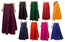Women's Readymade Tafetta Skirt Elastic Waist Long Maxi Flared Lehenga Skirts