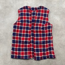 Vintage Flannel Shirt Womens Medium Plaid Check Sleeveless Button Up, Red