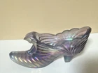 Vintage Fenton Cat Head Slipper Shoe Art Glass Iridescent Purple Swirling