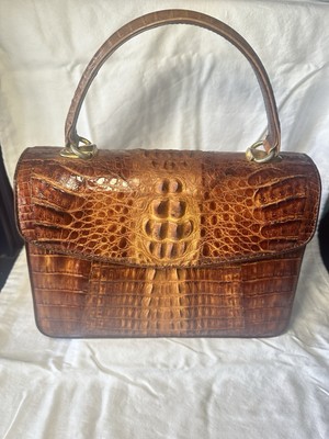 Vintage Andrea Carrano Hornback Crocodile Leather Top Handle Bag  100% Authentic