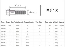 4x A3 M8 x10-45mm Standard Titanium Flange bolts screws Blue for motorcycle 