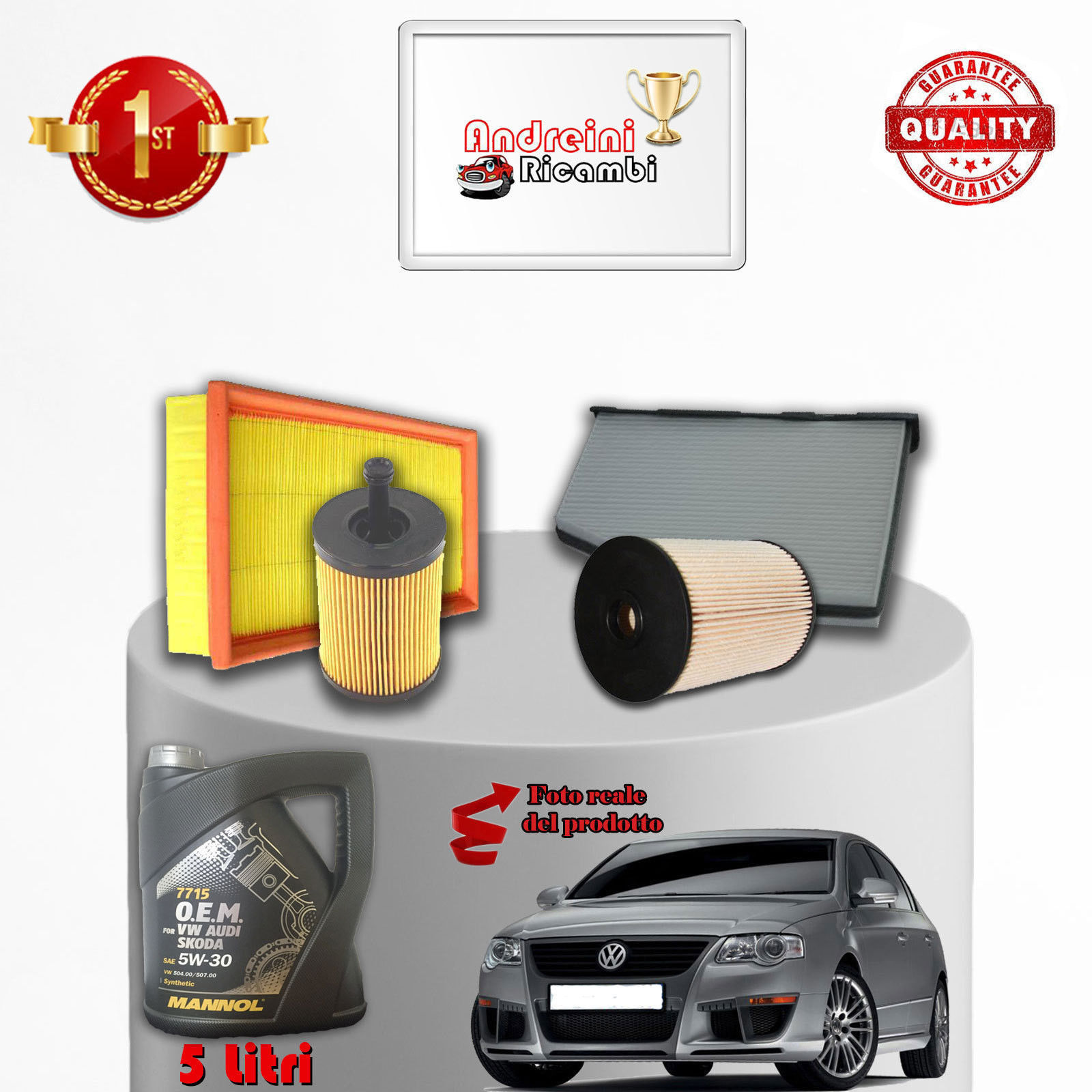 KIT TAGLIANDO FILTRI E OLIO VW PASSAT B6 1.9 TDI 77KW 105CV DAL 2006 ->